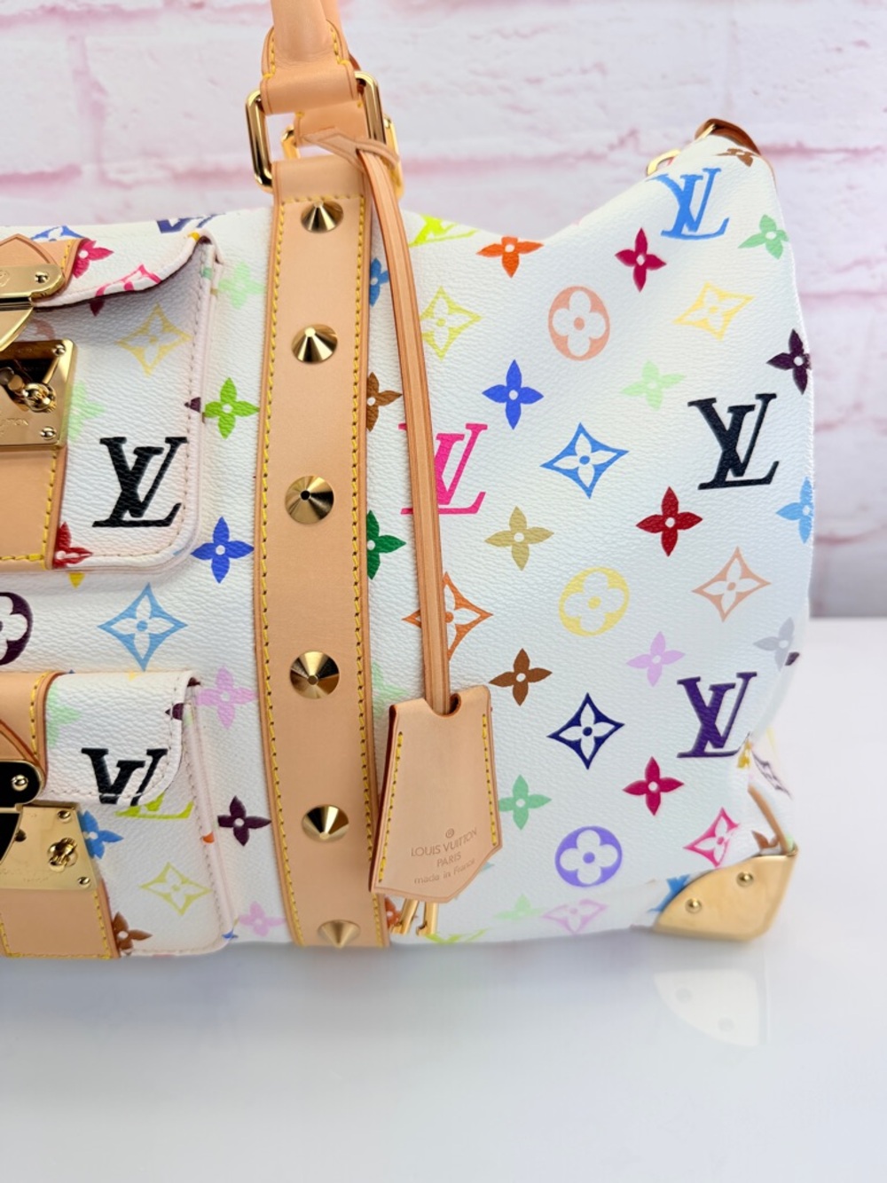 Louis Vuitton Multicolor Murakami Monogram White Canvas Keepall 2003 45 - Picture 3 of 16